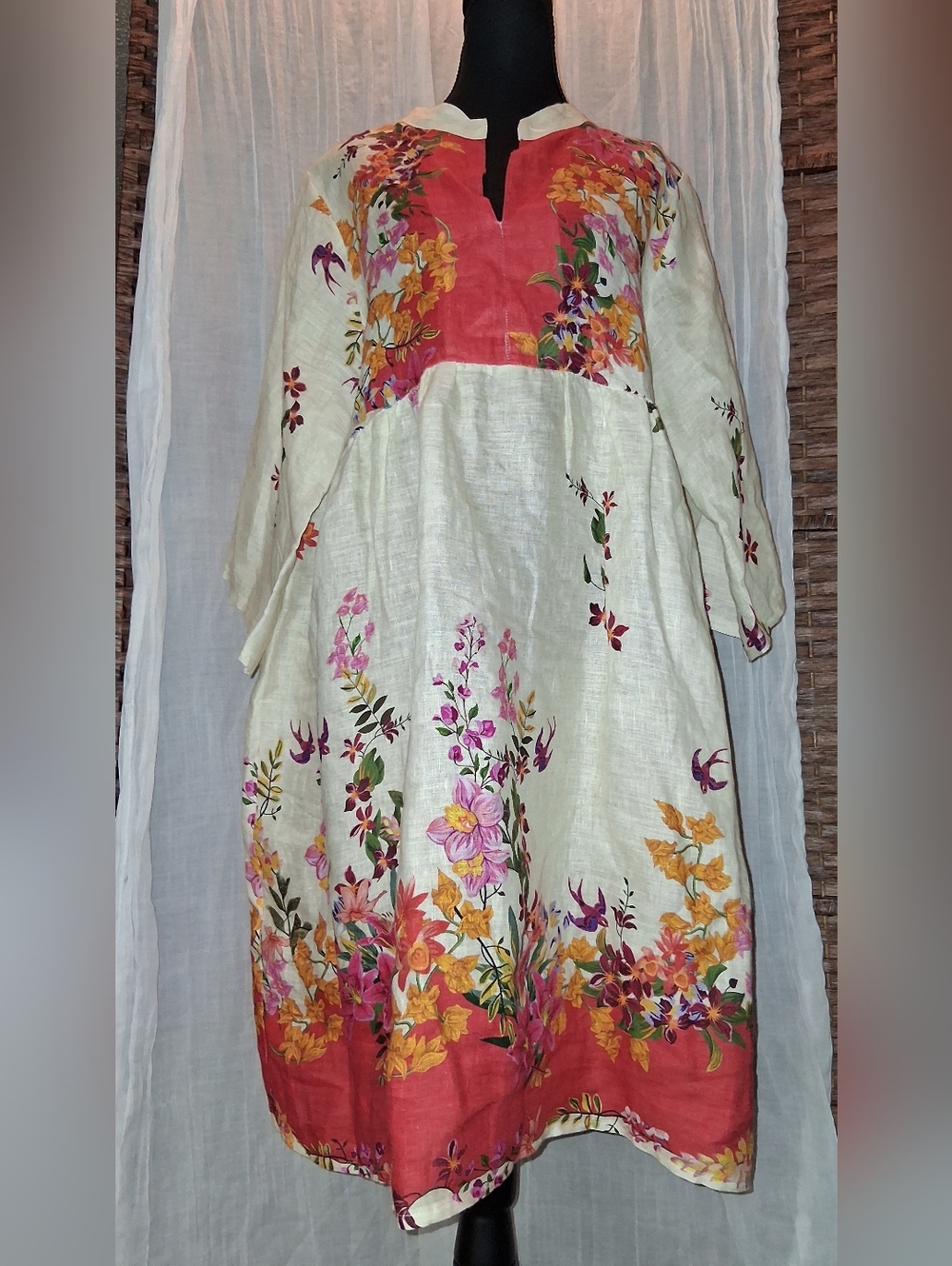 Floral Midi Dress in Ivory and Coral